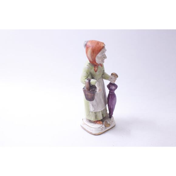 Old Lady with an Umbrella Carrying a Basket, Porcelain Figurine, 7 inches, - Picture 2 of 3